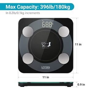 Bluetooth Scale for Body Weight, Living Enrichment Smart Body Fat Weight BMI Bathroom Wireless Scale with High Accuracy Sensor, Body Composition Monitor Analyzer with Smartphone App, 396 lbs - Black