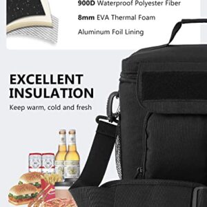 Insulated Lunch Bag for Men, Tactical Men Lunch Box Leakproof Meal Prep Lunch Cooler Bag with Shoulder Strap, Water Resistant MOLLE Reusable Adult Large Lunch Bags for Work Office Travel, Black