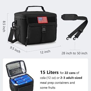 Insulated Lunch Bag for Men, Tactical Men Lunch Box Leakproof Meal Prep Lunch Cooler Bag with Shoulder Strap, Water Resistant MOLLE Reusable Adult Large Lunch Bags for Work Office Travel, Black