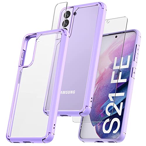 TAURI 5-in-1 for Samsung Galaxy S21 FE 5G Case, [Military Grade Drop Protection] with 2 Tempered Glass Screen Protectors + 2 Camera Lens Protectors, Shockproof Slim Thin Cover 6.4 inch, Purple