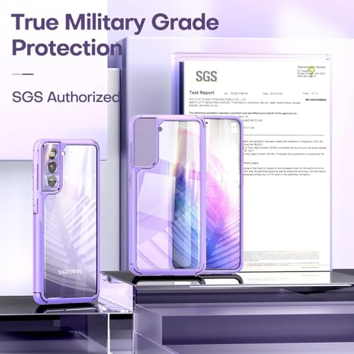 TAURI 5-in-1 for Samsung Galaxy S21 FE 5G Case, [Military Grade Drop Protection] with 2 Tempered Glass Screen Protectors + 2 Camera Lens Protectors, Shockproof Slim Thin Cover 6.4 inch, Purple