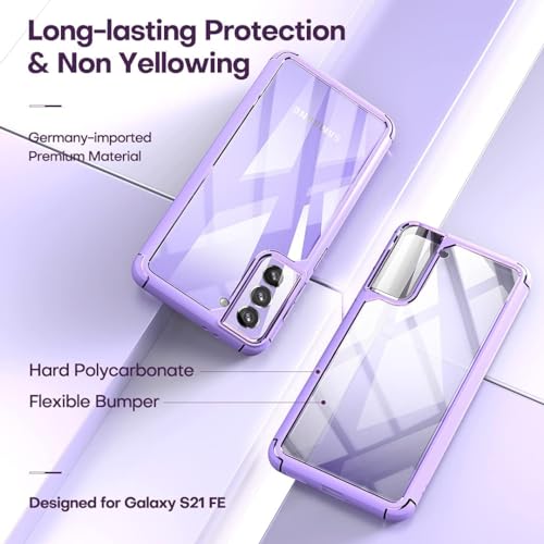 TAURI 5-in-1 for Samsung Galaxy S21 FE 5G Case, [Military Grade Drop Protection] with 2 Tempered Glass Screen Protectors + 2 Camera Lens Protectors, Shockproof Slim Thin Cover 6.4 inch, Purple