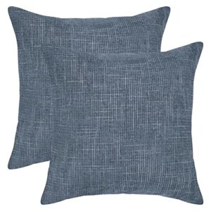 yastouay 2 pack throw pillow covers 18 x 18, farmhouse decorative throw pillow covers, square chenille pillowcase grey blue cushion covers for sofa couch bed chair