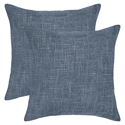 Yastouay 2 Pack Throw Pillow Covers 18 x 18, Farmhouse Decorative Throw Pillow Covers, Square Chenille Pillowcase Grey Blue Cushion Covers for Sofa Couch Bed Chair