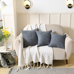 Yastouay 2 Pack Throw Pillow Covers 18 x 18, Farmhouse Decorative Throw Pillow Covers, Square Chenille Pillowcase Grey Blue Cushion Covers for Sofa Couch Bed Chair