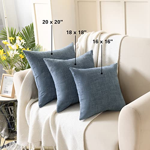 Yastouay 2 Pack Throw Pillow Covers 18 x 18, Farmhouse Decorative Throw Pillow Covers, Square Chenille Pillowcase Grey Blue Cushion Covers for Sofa Couch Bed Chair