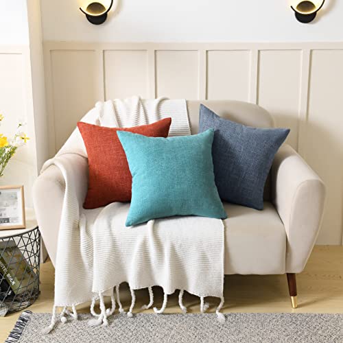 Yastouay 2 Pack Throw Pillow Covers 18 x 18, Farmhouse Decorative Throw Pillow Covers, Square Chenille Pillowcase Grey Blue Cushion Covers for Sofa Couch Bed Chair