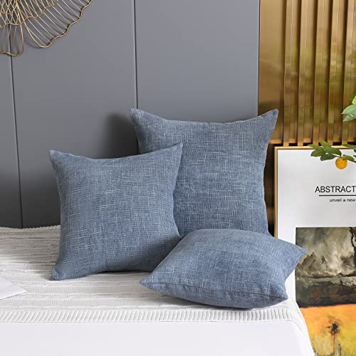 Yastouay 2 Pack Throw Pillow Covers 18 x 18, Farmhouse Decorative Throw Pillow Covers, Square Chenille Pillowcase Grey Blue Cushion Covers for Sofa Couch Bed Chair