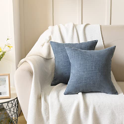 Yastouay 2 Pack Throw Pillow Covers 18 x 18, Farmhouse Decorative Throw Pillow Covers, Square Chenille Pillowcase Grey Blue Cushion Covers for Sofa Couch Bed Chair