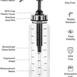 EHUNYELF Condiment Press Bottles, Coffee Syrup Pump Dispenser- No Drip, Glass Pump Dispenser 17 OZ, Dispenser Great for Ketchup, Salad, BBQ Sauce,Honey, Oyster Sauce, Oil.(2 Pack)