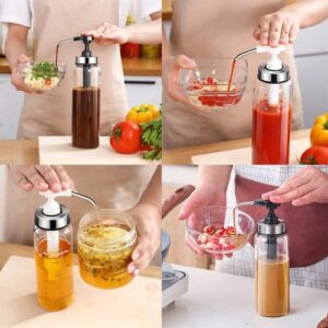 EHUNYELF Condiment Press Bottles, Coffee Syrup Pump Dispenser- No Drip, Glass Pump Dispenser 17 OZ, Dispenser Great for Ketchup, Salad, BBQ Sauce,Honey, Oyster Sauce, Oil.(2 Pack)