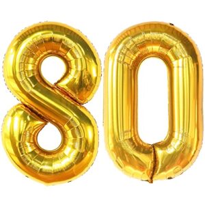 katchon, gold 80th birthday balloons - 40 inch | 80th birthday decorations for men | 80th birthday decorations for women | 80 gold balloon number, 80th birthday decorations gold | gold 80 balloon