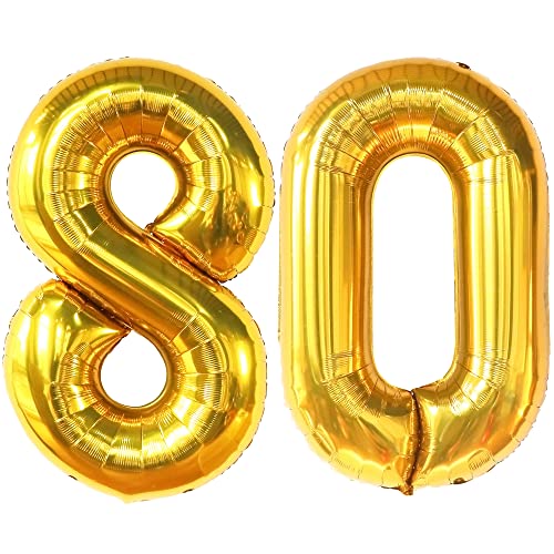 KatchOn, Gold 80th Birthday Balloons - 40 Inch | 80th Birthday Decorations For Men | 80th Birthday Decorations For Women | 80 Gold Balloon Number, 80th Birthday Decorations Gold | Gold 80 Balloon