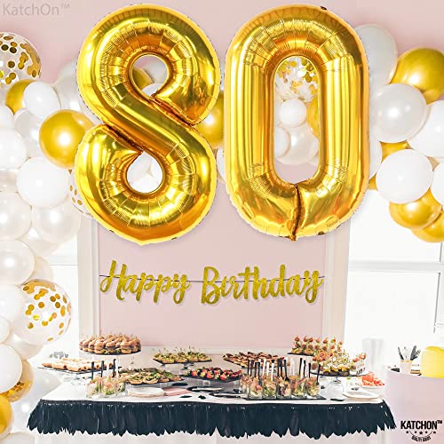 KatchOn, Gold 80th Birthday Balloons - 40 Inch | 80th Birthday Decorations For Men | 80th Birthday Decorations For Women | 80 Gold Balloon Number, 80th Birthday Decorations Gold | Gold 80 Balloon