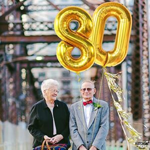 KatchOn, Gold 80th Birthday Balloons - 40 Inch | 80th Birthday Decorations For Men | 80th Birthday Decorations For Women | 80 Gold Balloon Number, 80th Birthday Decorations Gold | Gold 80 Balloon