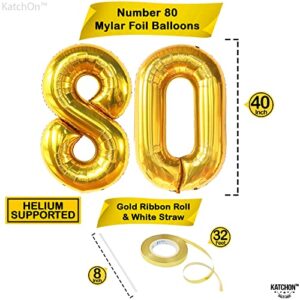 KatchOn, Gold 80th Birthday Balloons - 40 Inch | 80th Birthday Decorations For Men | 80th Birthday Decorations For Women | 80 Gold Balloon Number, 80th Birthday Decorations Gold | Gold 80 Balloon