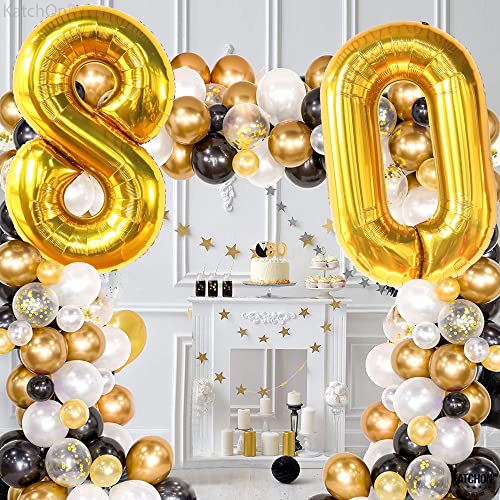 KatchOn, Gold 80th Birthday Balloons - 40 Inch | 80th Birthday Decorations For Men | 80th Birthday Decorations For Women | 80 Gold Balloon Number, 80th Birthday Decorations Gold | Gold 80 Balloon