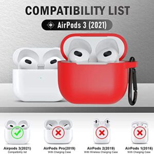 meiyasy AirPods 3 Case with Keychain, 2 Packs Full Protective Skin Cover and Silicone Hand Strap Accessories for Women Men Girl with Apple 2021 Latest AirPods 3rd Generation (Black and Red)