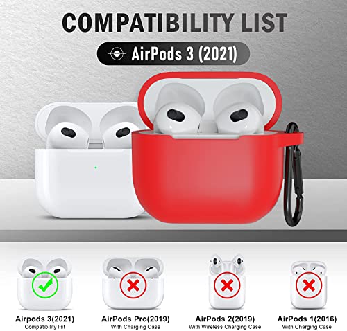 meiyasy AirPods 3 Case with Keychain, 2 Packs Full Protective Skin Cover and Silicone Hand Strap Accessories for Women Men Girl with Apple 2021 Latest AirPods 3rd Generation (Black and Red)