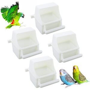 4 pcs bird small slot feeder plastic food and water dispenser bowl no mess cage hanging feeder cup (white)