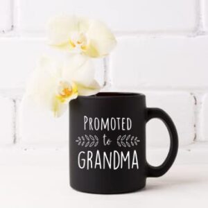 Pregnancy Announcement For Grandparents Black Coffee Mugs - Grandma To Be & Grandpa to Be 11 oz Mugs - Pregnancy Reveal Idea For Baby Announcement - Mug Set - Promoted to Grandma & Grandpa