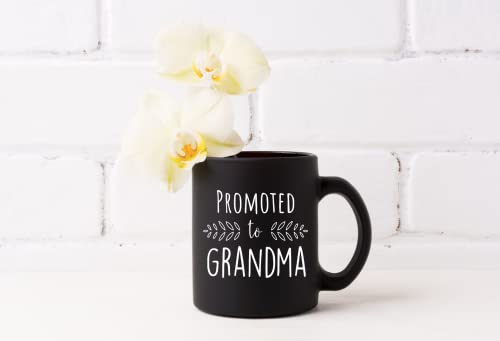 Pregnancy Announcement For Grandparents Black Coffee Mugs - Grandma To Be & Grandpa to Be 11 oz Mugs - Pregnancy Reveal Idea For Baby Announcement - Mug Set - Promoted to Grandma & Grandpa