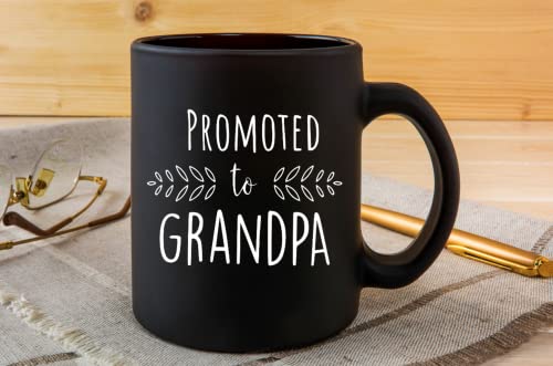 Pregnancy Announcement For Grandparents Black Coffee Mugs - Grandma To Be & Grandpa to Be 11 oz Mugs - Pregnancy Reveal Idea For Baby Announcement - Mug Set - Promoted to Grandma & Grandpa