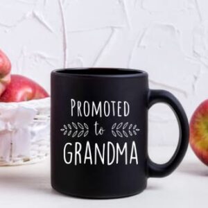 Pregnancy Announcement For Grandparents Black Coffee Mugs - Grandma To Be & Grandpa to Be 11 oz Mugs - Pregnancy Reveal Idea For Baby Announcement - Mug Set - Promoted to Grandma & Grandpa