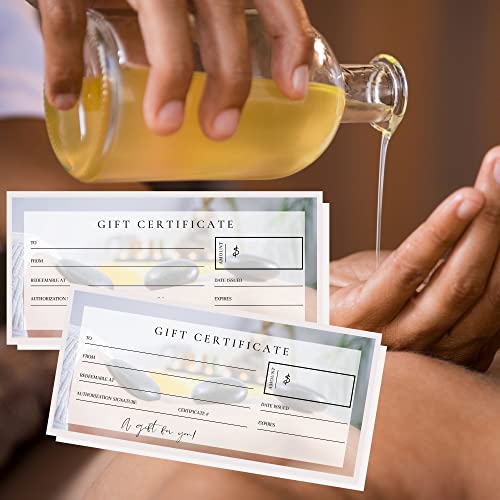 Blank Gift Certificates | 30 Pack | 3.75 x 8.25" inch Size Gift Card | Massage Therapy Supplies | Spa Supplies | Small Business Gift Certificate | Massage Therapy Hot Stone Design