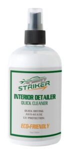 striker - eco friendly auto interior detailer cleaning uv protectant spray. dust repellant, cleaning and restoration of dash, seats, upholstery, leather, plastic, vinyl. 12 fl. oz.