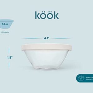 KooK Small Glass Prep Bowls with Lids Set, Clear Mini Food Storage Containers, Perfect for Dips, Microwave & Dishwasher Safe, 7.25 oz, Set of 8