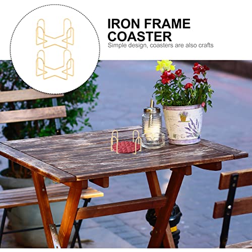 YARDWE 2Pcs Gold Metal Coaster Holder Iron Metal Holder Storage Caddy for Both Round and Square Coasters Table Home Wrought Iron Shelf Decoration