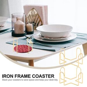 YARDWE 2Pcs Gold Metal Coaster Holder Iron Metal Holder Storage Caddy for Both Round and Square Coasters Table Home Wrought Iron Shelf Decoration