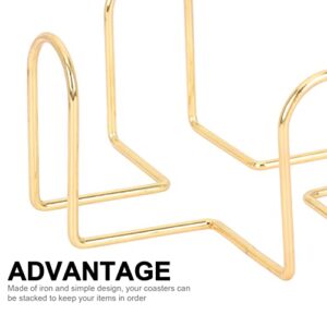 YARDWE 2Pcs Gold Metal Coaster Holder Iron Metal Holder Storage Caddy for Both Round and Square Coasters Table Home Wrought Iron Shelf Decoration