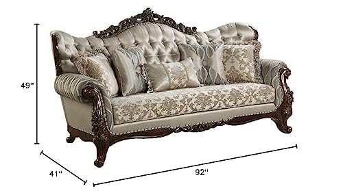 Acme Benbek Sofa with 5 Pillows in Taupe and Antique Oak