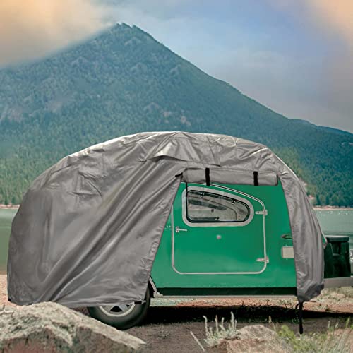 EliteShield ShieldAll Ultimate Teardrop Trailer Cover, Waterproof UV Protection Teardrop Camper Cover Fits 10 Feet to 12 Feet Long, 6 Feet Wide Silver Color