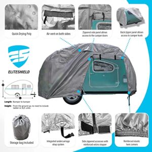 EliteShield ShieldAll Ultimate Teardrop Trailer Cover, Waterproof UV Protection Teardrop Camper Cover Fits 10 Feet to 12 Feet Long, 6 Feet Wide Silver Color