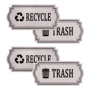 4 pack recycle and trash decal, recycle and trash logo symbol, waterproof vinyl decal for trash cans, garbage containers and recycle bins (gray)
