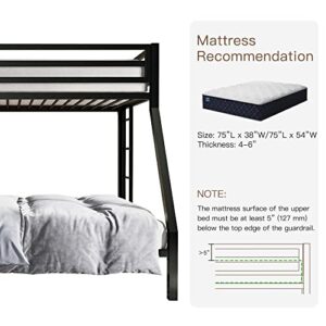 ikalido Metal Bunk Bed, Twin Over Full Size Beds with Sturdy Guard Rail & Removable Ladder, Space-Saving/Noise-Free/Matte Black