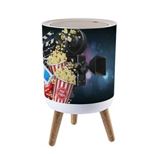 small trash can with lid illustration for the film industry popcorn camera glasses tickets and garbage bin round waste bin press cover dog proof wastebasket for kitchen bathroom living room 1.8 gallon