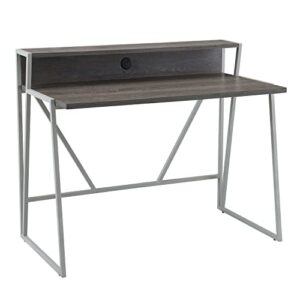 leick home fletcher ready-to-assemble contemporary single-shelf writing desk for home office, 44" l x 23.75" w/d, gray