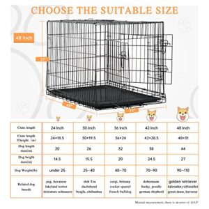 Pet Dog Crate, 48 Inches Large Dog Cage Double Door Folding Crate Metal Wire Dog Kennel with Divider Panel Leak-Proof Plastic Pan, Indoor Outdoor Basic Pet Crates for Medium Large Breed Dog XL XXL