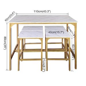 AT-VALY 5-Piece Bar Table Set with 4 Stools,Dining Room Table Set,Small Spaces (Gold & White)