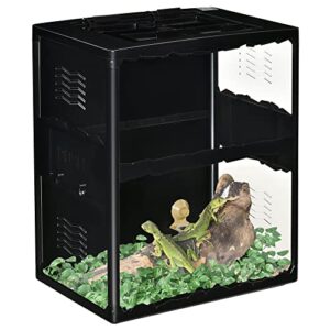 pawhut reptile glass terrarium tank, breeding box with screen ventilation, lamp holders, hanging basin for lizards, chameleon, tortoise, 23.5" x 16" x 28"