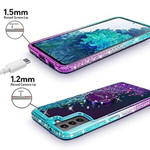Silverback for Galaxy S21 FE 5G Case, Moving Liquid Holographic Sparkle Glitter Case with Kickstand, Bling Diamond Bumper Ring Slim Samsung S21 Fe Case for Girls Women - Purple