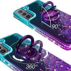 Silverback for Galaxy S21 FE 5G Case, Moving Liquid Holographic Sparkle Glitter Case with Kickstand, Bling Diamond Bumper Ring Slim Samsung S21 Fe Case for Girls Women - Purple