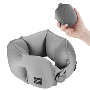 urban forest inflatable neck pillow,travel pillow&tree storage pocket, fast inflation&quick deflation,2-in-1 design,nap pillow portable for airplane/car/home/office (grey)