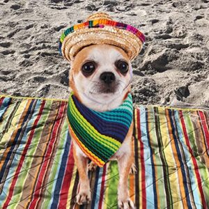 Whaline Mexican Dog Costume Accessories Cinco De Mayo Fiesta Dog Bandana Dog Straw Hat Mexican Colorful Stripe Pet Scarf Dog Bib Pet Neckerchief for Small Medium Cat Dog Carnival Party Supplies