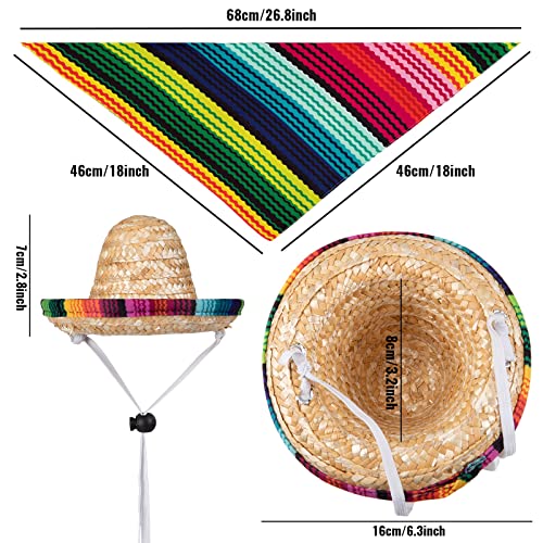 Whaline Mexican Dog Costume Accessories Cinco De Mayo Fiesta Dog Bandana Dog Straw Hat Mexican Colorful Stripe Pet Scarf Dog Bib Pet Neckerchief for Small Medium Cat Dog Carnival Party Supplies