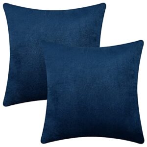 dekoresyon 2 pack throw pillow covers 18 x 18 inch, velvet decorative pillow covers, soft solid square throw pillow cases, plush cushion case for sofa couch bed, navy blue
